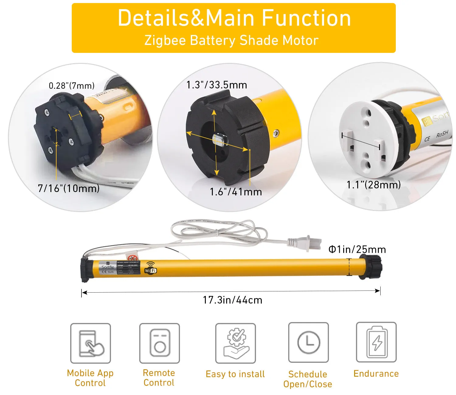 AM25 WiFi Smart Blinds Motor for 1.5"(38mm)/ 1.75"(43mm) Shade tube for Alexa,Googlehome