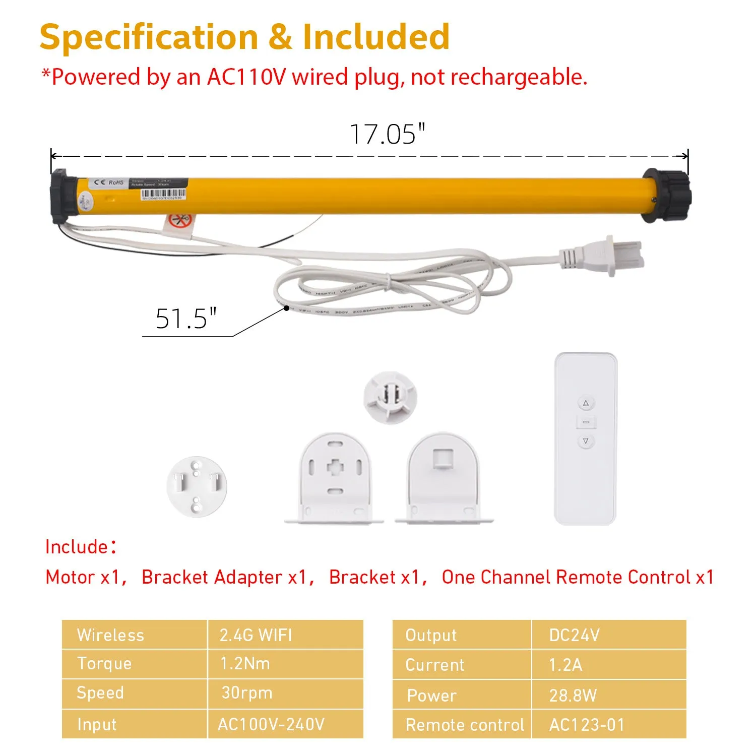 AM25 WiFi Smart Blinds Motor for 1.5"(38mm)/ 1.75"(43mm) Shade tube for Alexa,Googlehome