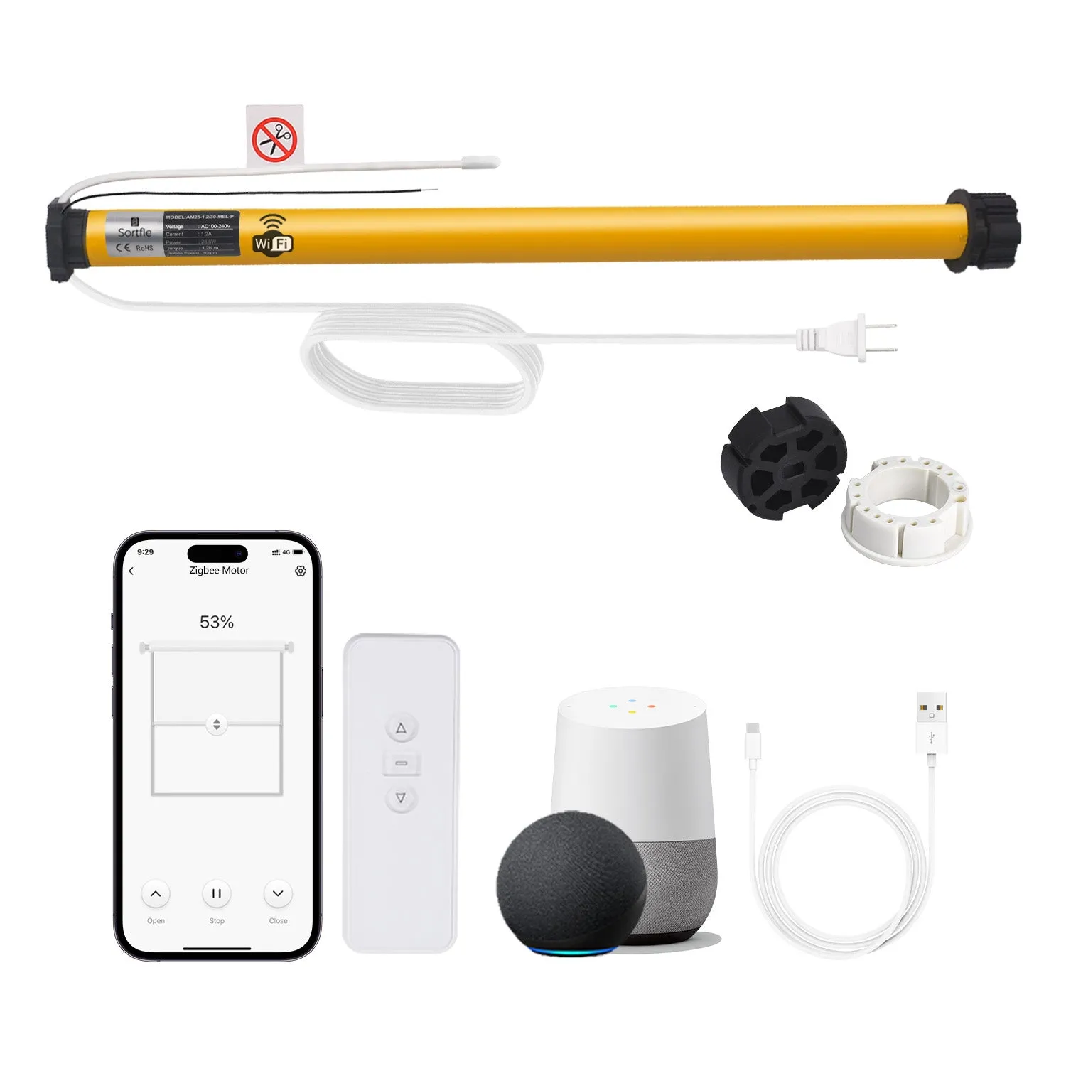 AM25 WiFi Smart Blinds Motor for 1.5"(38mm)/ 1.75"(43mm) Shade tube for Alexa,Googlehome