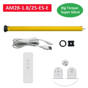 AM28-1.8/25-ES-E Rolling Tubular Motor,RF433 Remote,Built-in Battery,for Rolling/Roman Curtain/Sun Blinds,38mm Tube,Big Torque