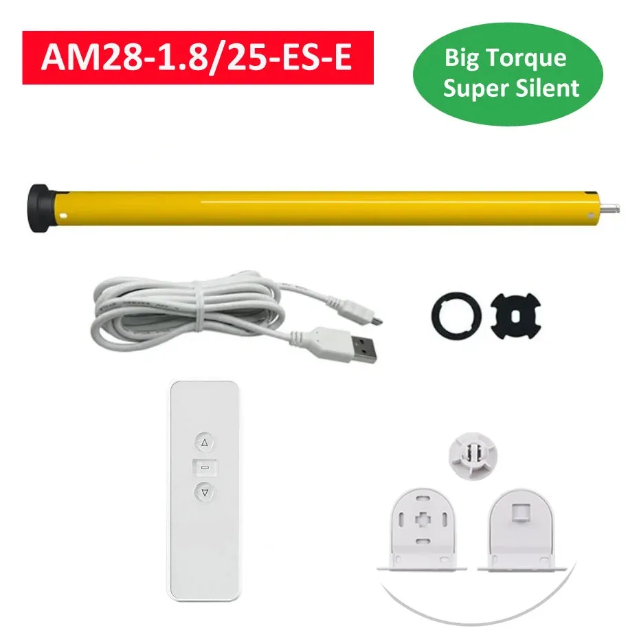 AM28-1.8/25-ES-E Rolling Tubular Motor,RF433 Remote,Built-in Battery,for Rolling/Roman Curtain/Sun Blinds,38mm Tube,Big Torque