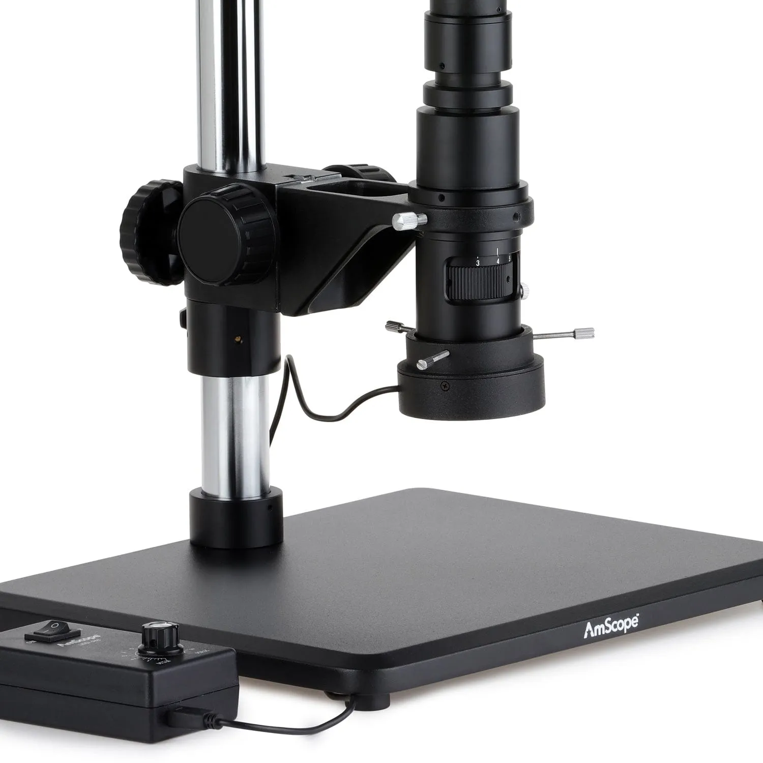 AmScope H800 Series Zoom Inspection Stereo Microscope 0.7X-5X Magnification with LED Ring Light on Table Stand   Auto-Focus HDMI Camera