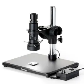 AmScope H800 Series Zoom Inspection Stereo Microscope 0.7X-5X Magnification with LED Ring Light on Table Stand   Auto-Focus HDMI Camera