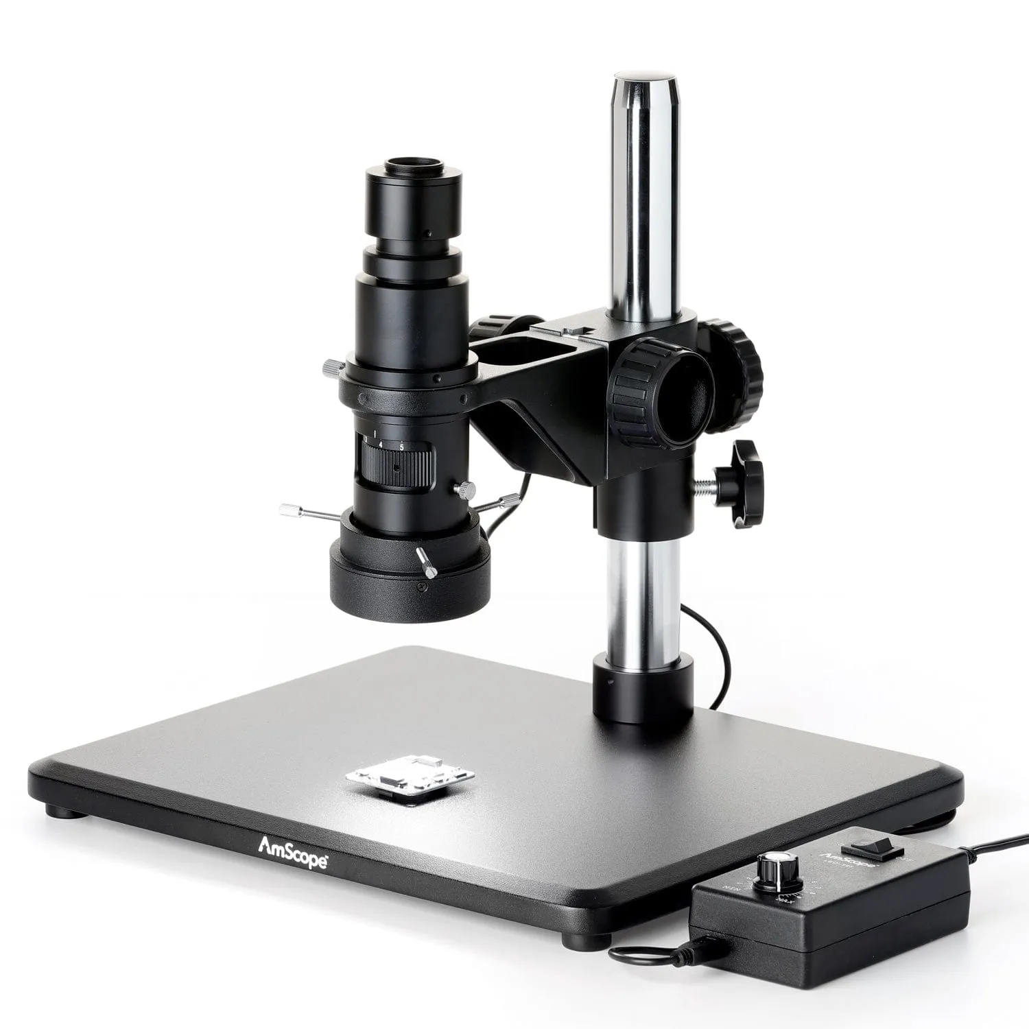 AmScope H800 Series Zoom Inspection Stereo Microscope 0.7X-5X Magnification with LED Ring Light on Table Stand   Auto-Focus HDMI Camera