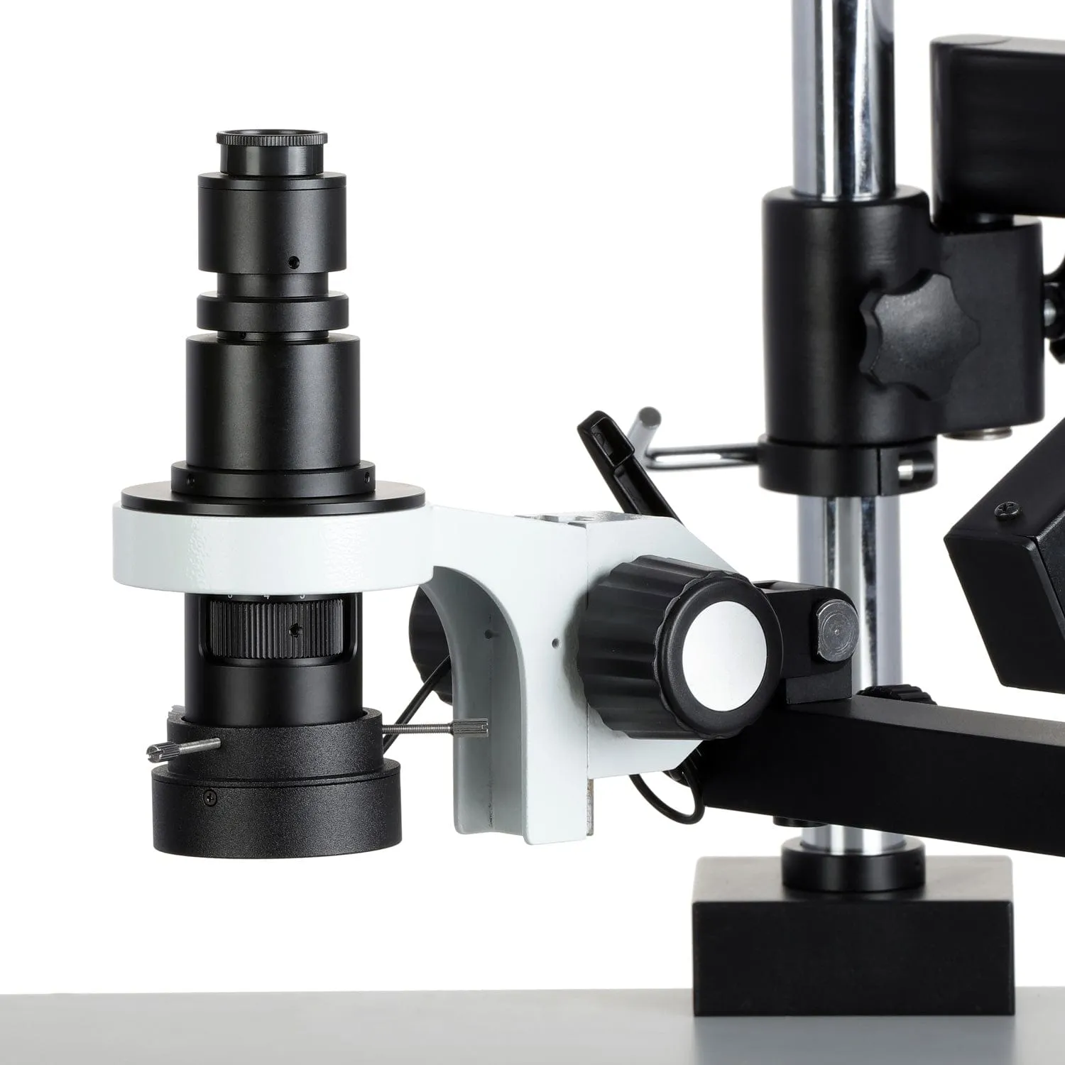 AmScope H800 Zoom Inspection Monocular Stereo Microscope 0.7X-5X Magnification with LED Ring Light on Articulating Arm with Pillar and Auto-Focus HDMI Camera