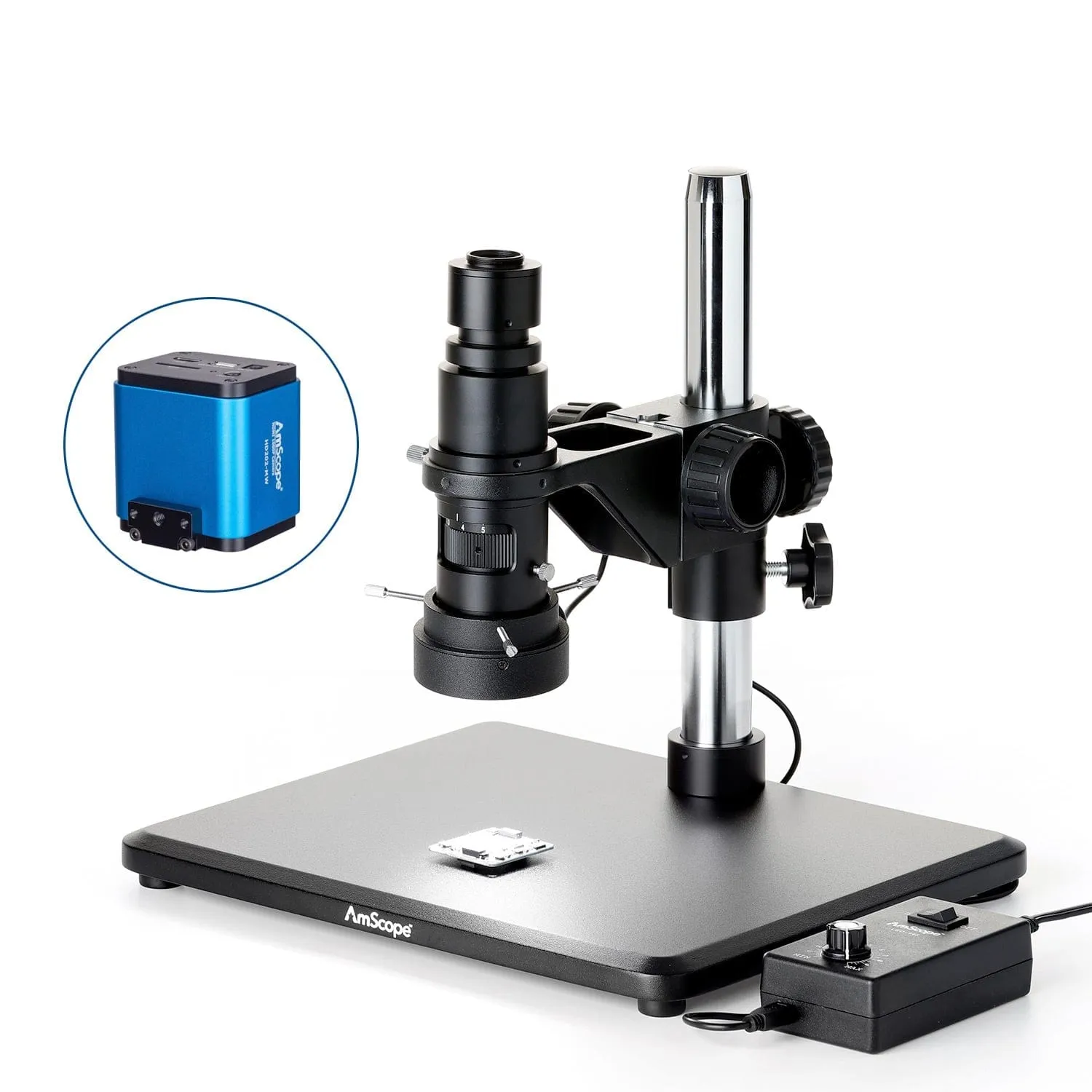 AmScope H800 Zoom Inspection Monocular Stereo Microscope 0.7X-5X Magnification with LED Ring Light on Table Stand and HDMI Camera