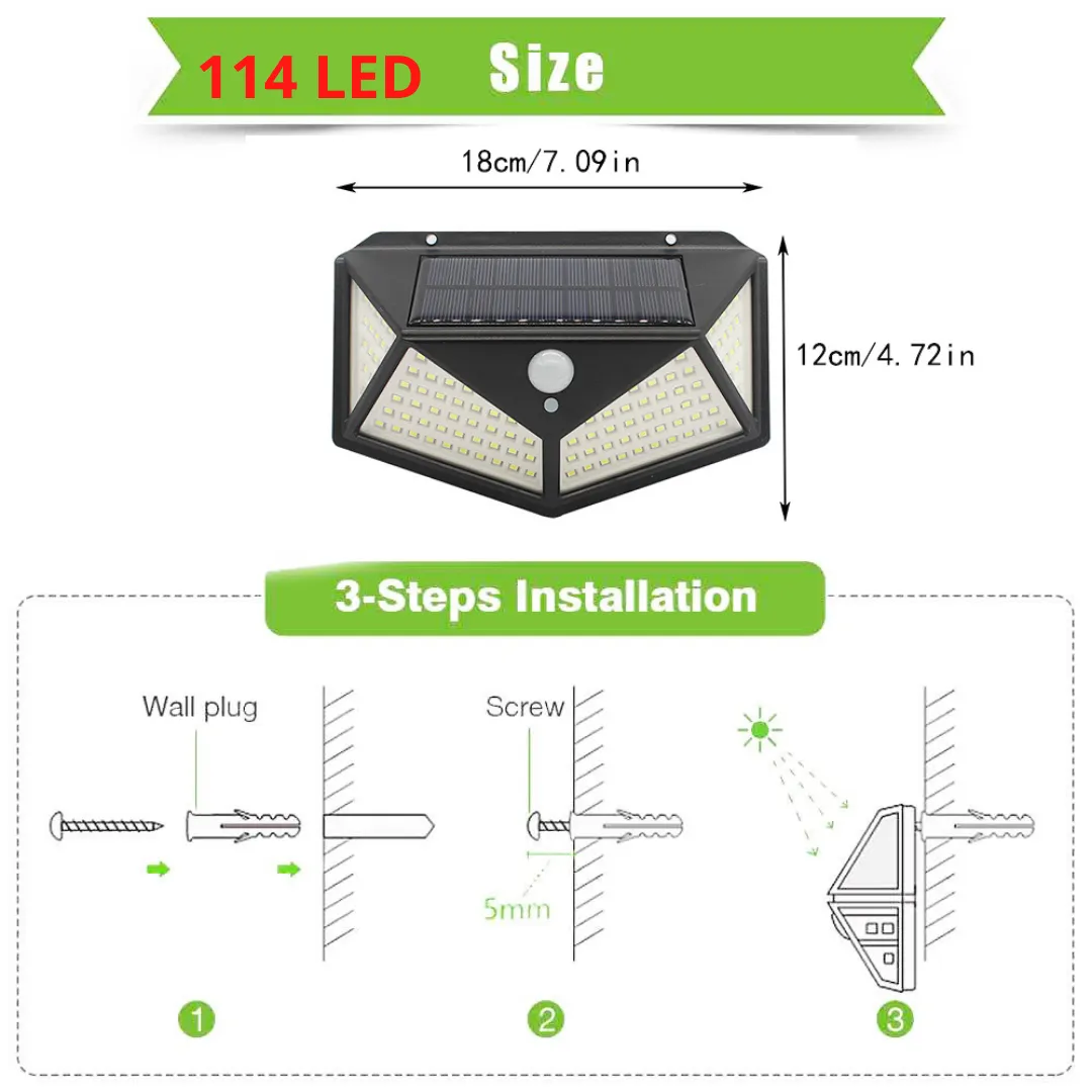 BigM Super Bright 114 LED Solar Motion Sensor Lights for Outdoors