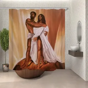 Black Couple Lover African American Bathroom Shower Curtain Set