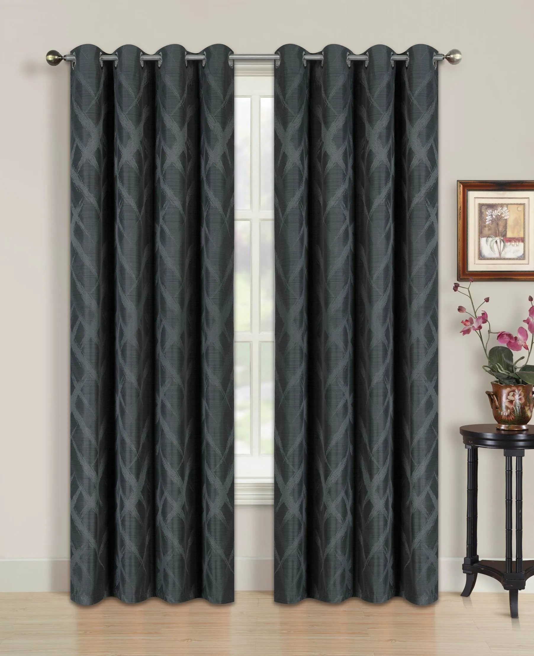Blackout Curtain with Brushed Diamond Pattern | Grommet Design
