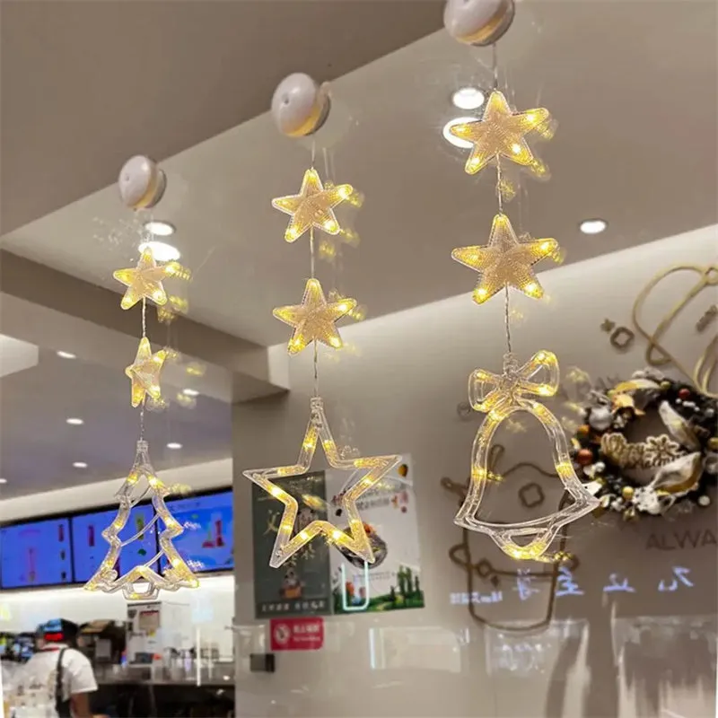 Christmas LED Light Star Xmas Tree Hanging Lamp Window Ornaments Decoration