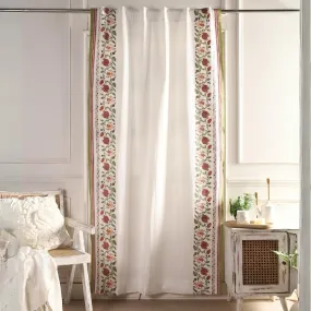 Cotton Window And Door Curtains With Hand Block Printed Floral Pattern Border | 5 / 7 ft|  Handmade In India