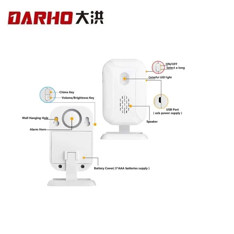Darho 2024 Shop/Store/Office/Home Security Welcome Chime Alert Wireless Infrared IR Motion Sensor Door Bell Alarm Entry Doorbell