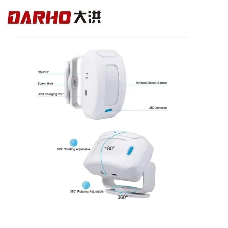 Darho 2024 Shop/Store/Office/Home Security Welcome Chime Alert Wireless Infrared IR Motion Sensor Door Bell Alarm Entry Doorbell