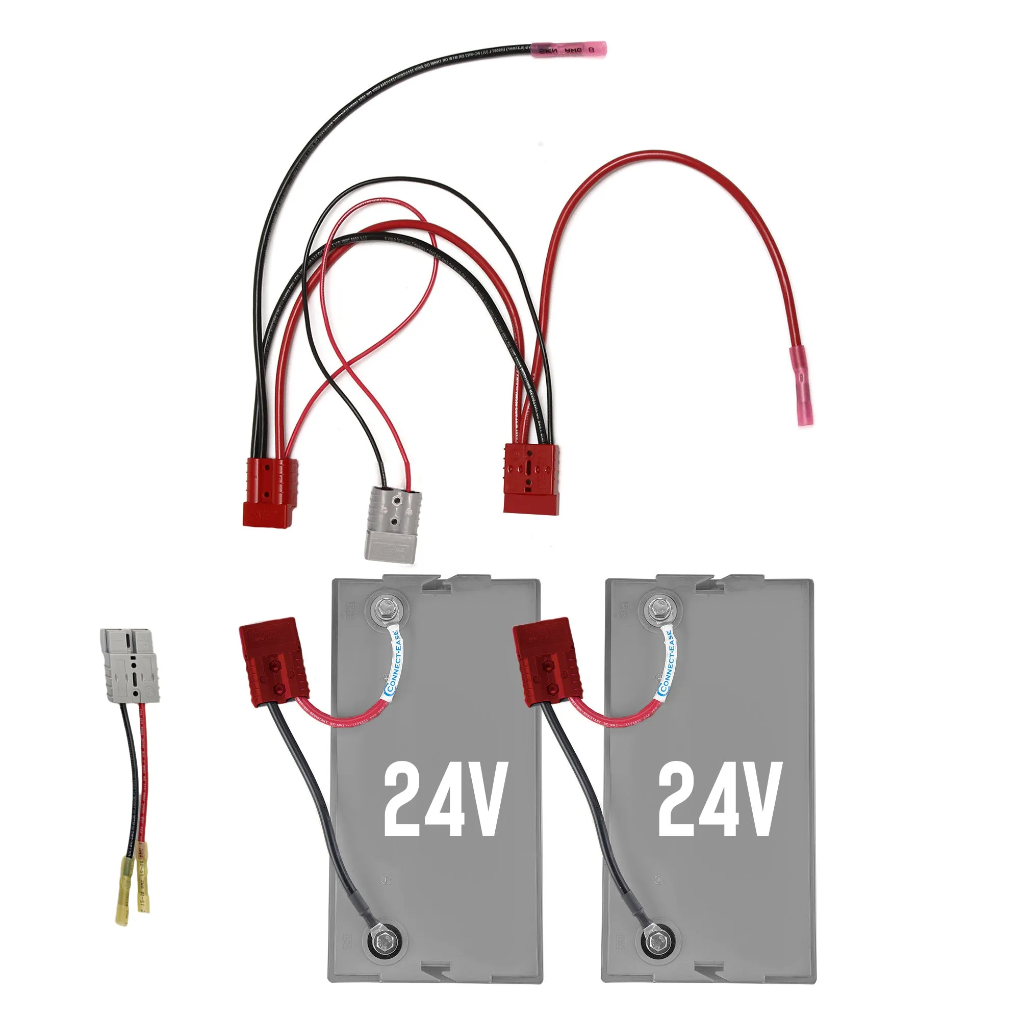 “Double Time” 24V parallel kit for (2) 24V batteries to (1) 24V trolling motor w/ charging leads RCE224VCHK