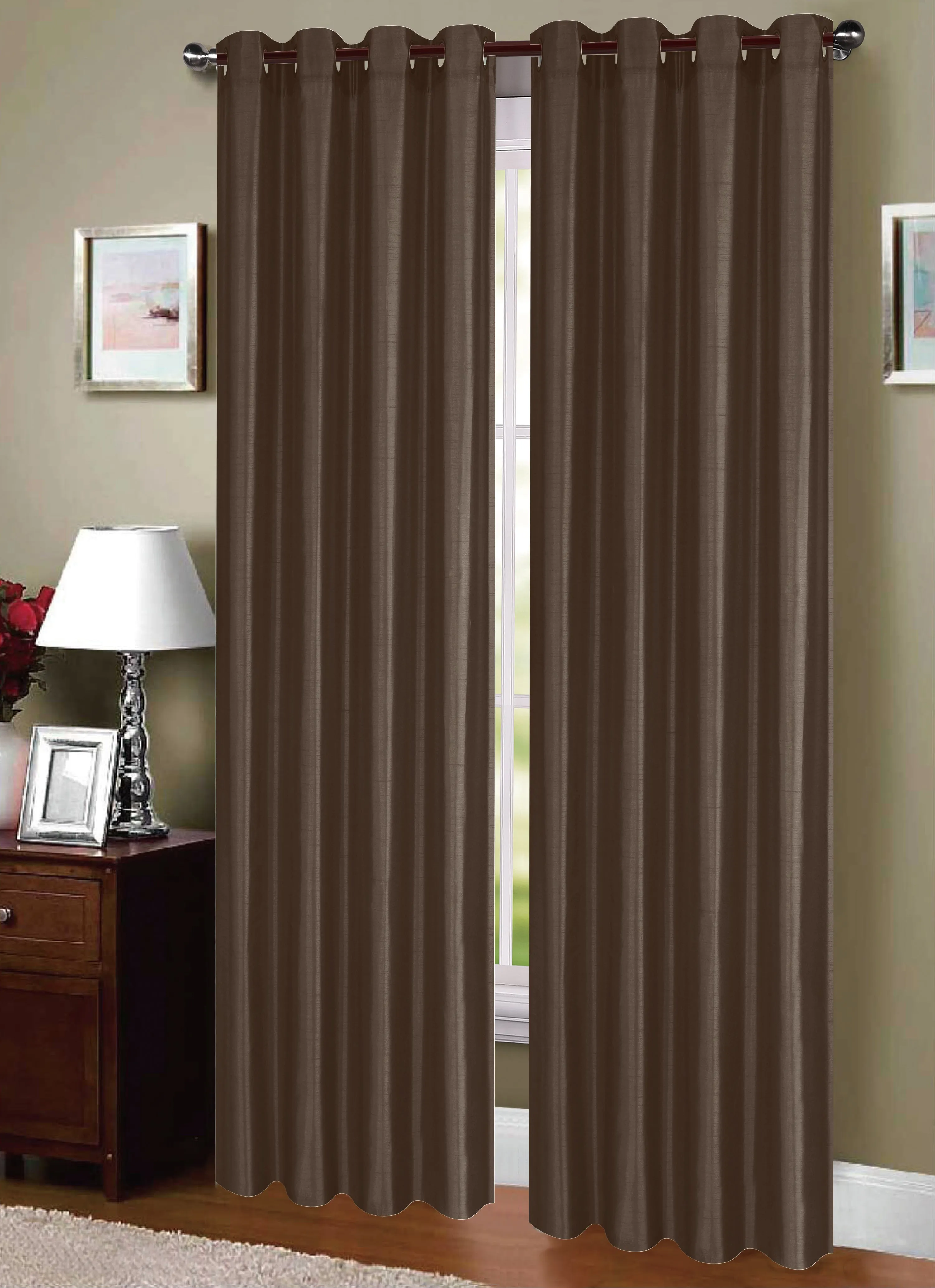 Dupioni Breathable Fabric Grommet Top Window Curtain Panel, 81011