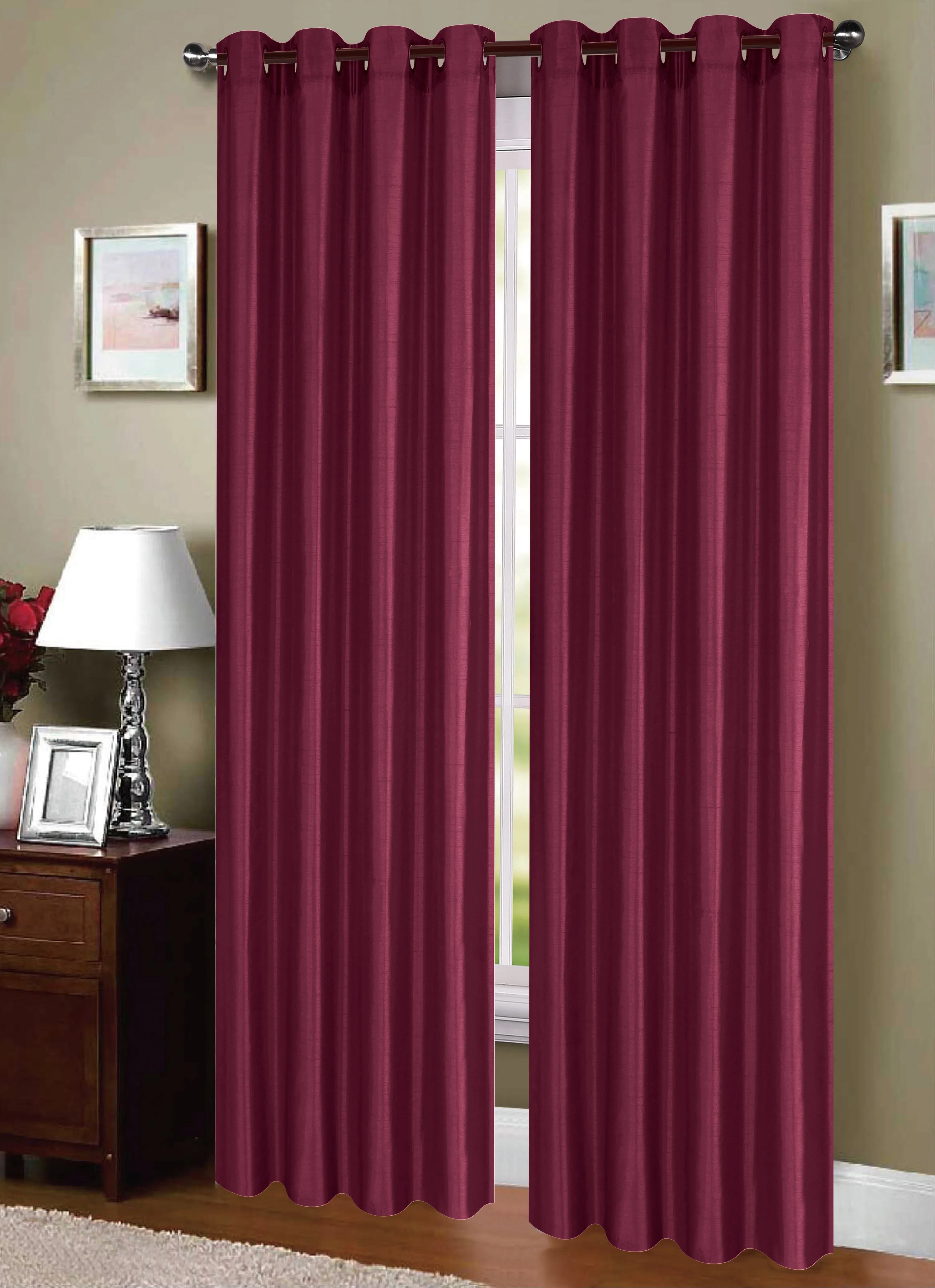 Dupioni Breathable Fabric Grommet Top Window Curtain Panel, 81011
