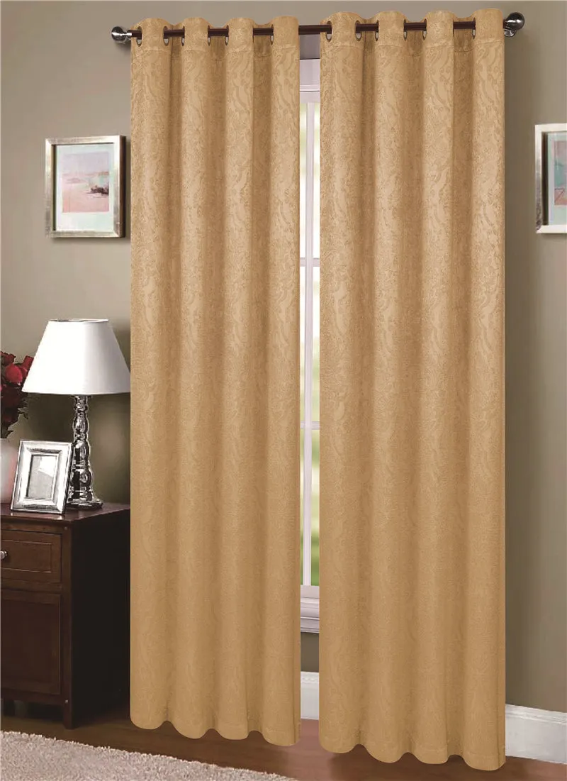 Embossed Bright Velvet Panne Blackout Room Darkening Grommet Top Window Curtain Panel, 81026
