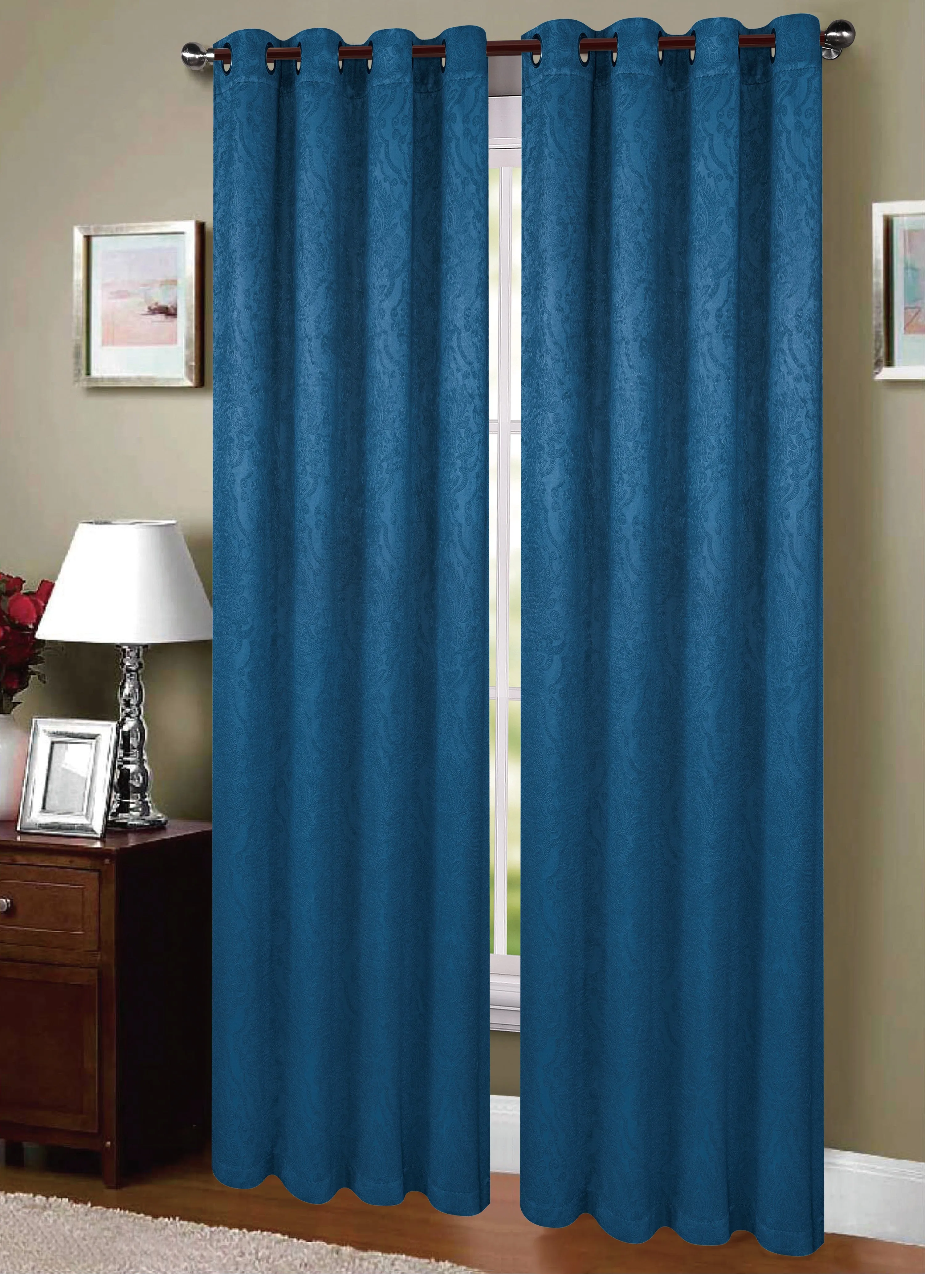 Embossed Bright Velvet Panne Blackout Room Darkening Grommet Top Window Curtain Panel, 81026