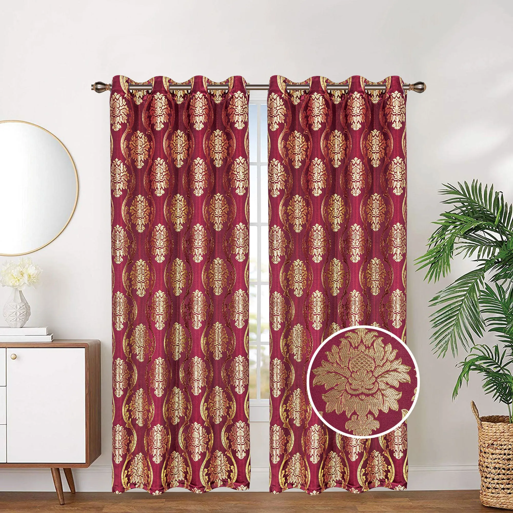 Embroidered Lined And Interlined Grommet Top Window Curtain Panel, 81032