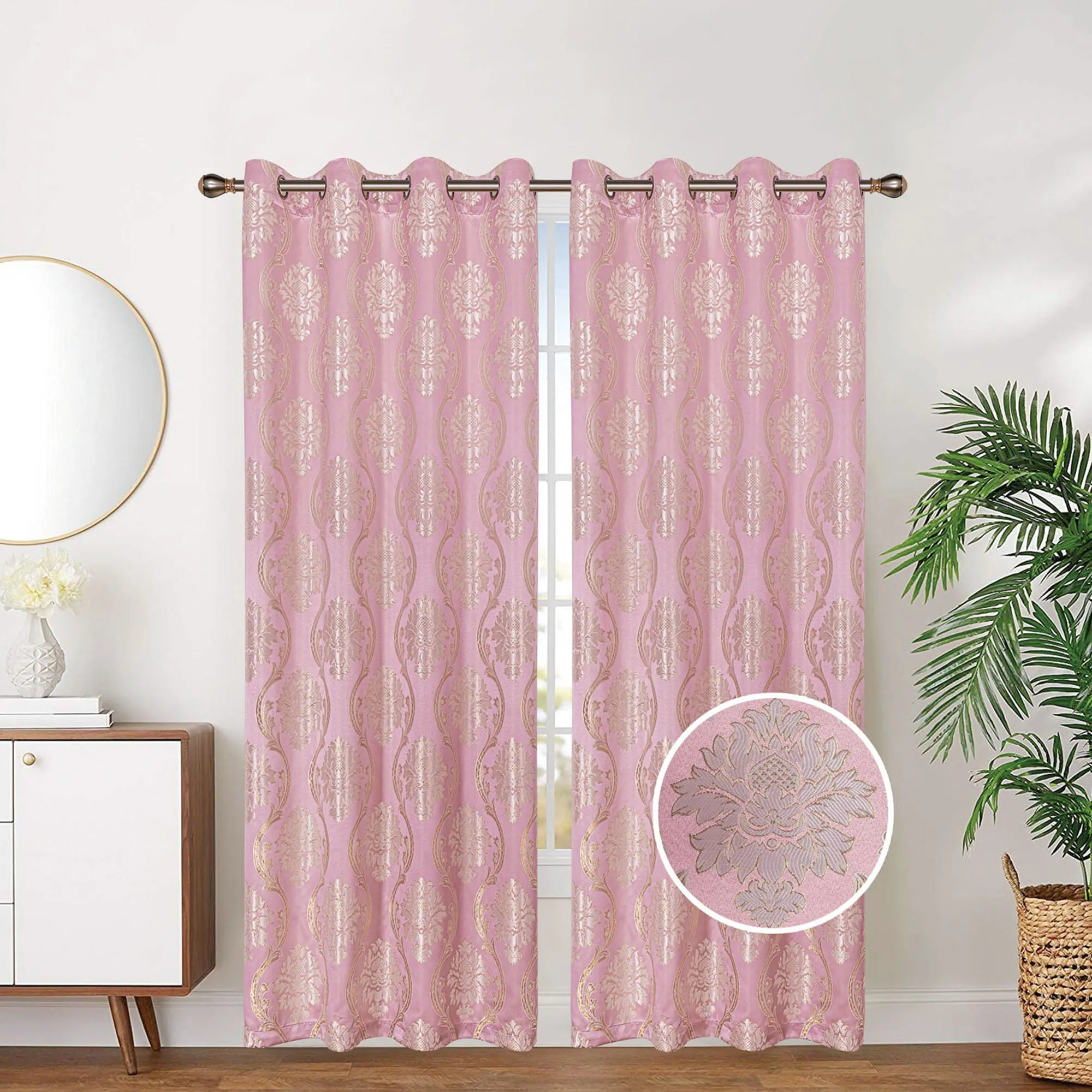 Embroidered Lined And Interlined Grommet Top Window Curtain Panel, 81032