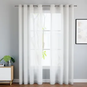 Encasa Homes Cotton Linen Solid Sheer Curtains with Eyelet Rings, Linen Textured Curtains for Door Set of 2 -White- 7 ft (140x213 cm)