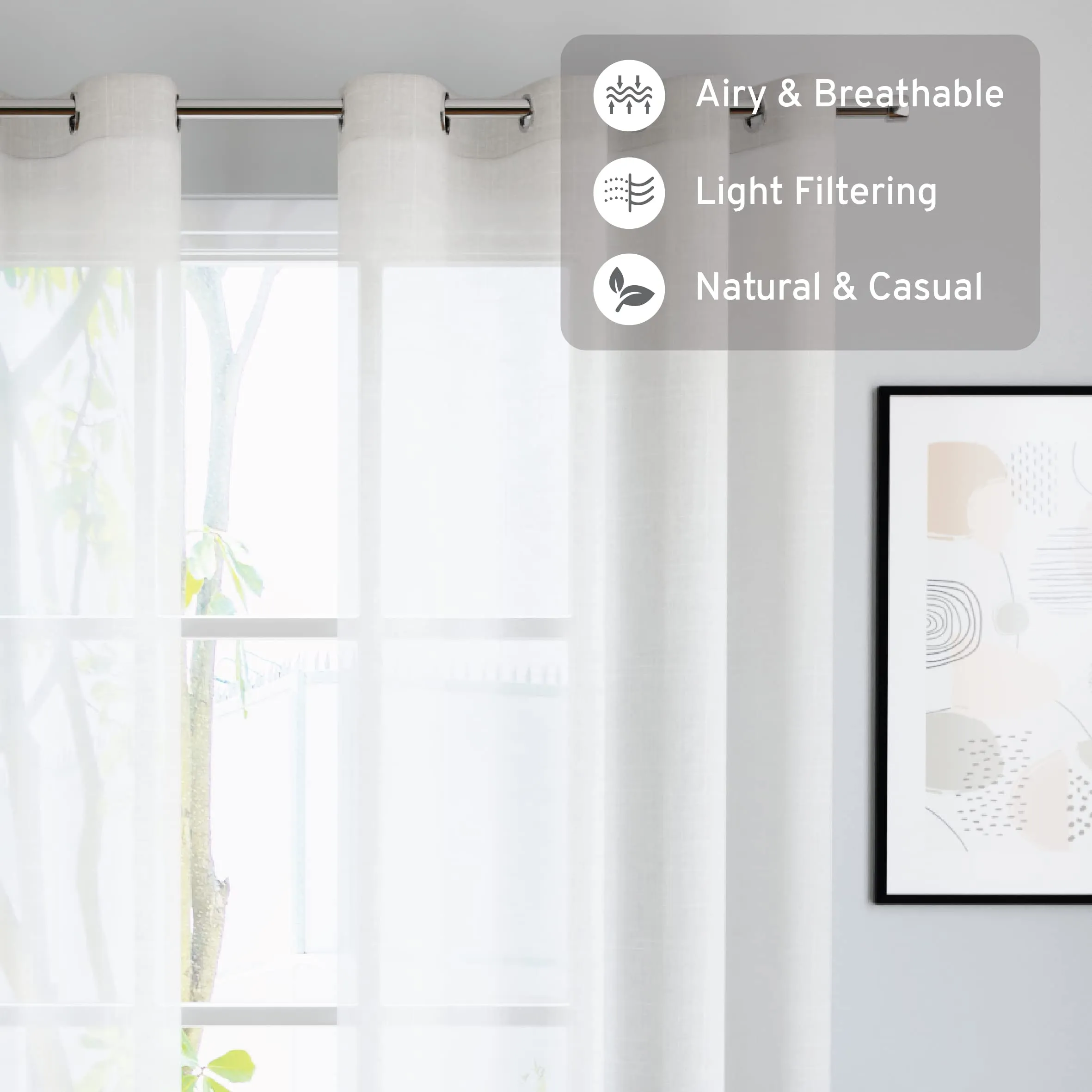 Encasa Homes Cotton Linen Solid Sheer Curtains with Eyelet Rings, Linen Textured Curtains for Door Set of 2 -White- 7 ft (140x213 cm)