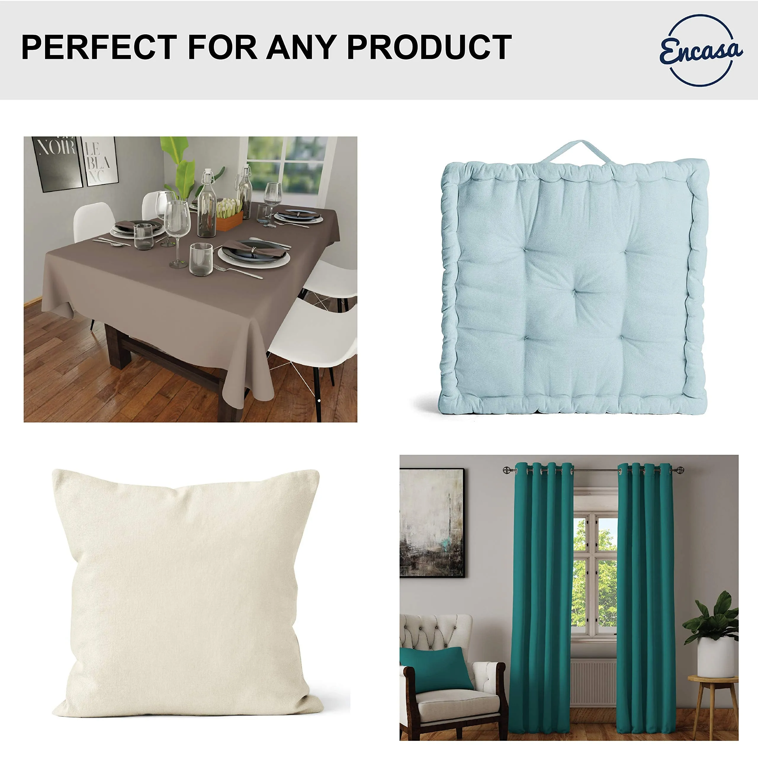 Encasa Homes Fabric by The Metre - Mercerised Dyed Cotton Canvas 100x140 cm Width, White