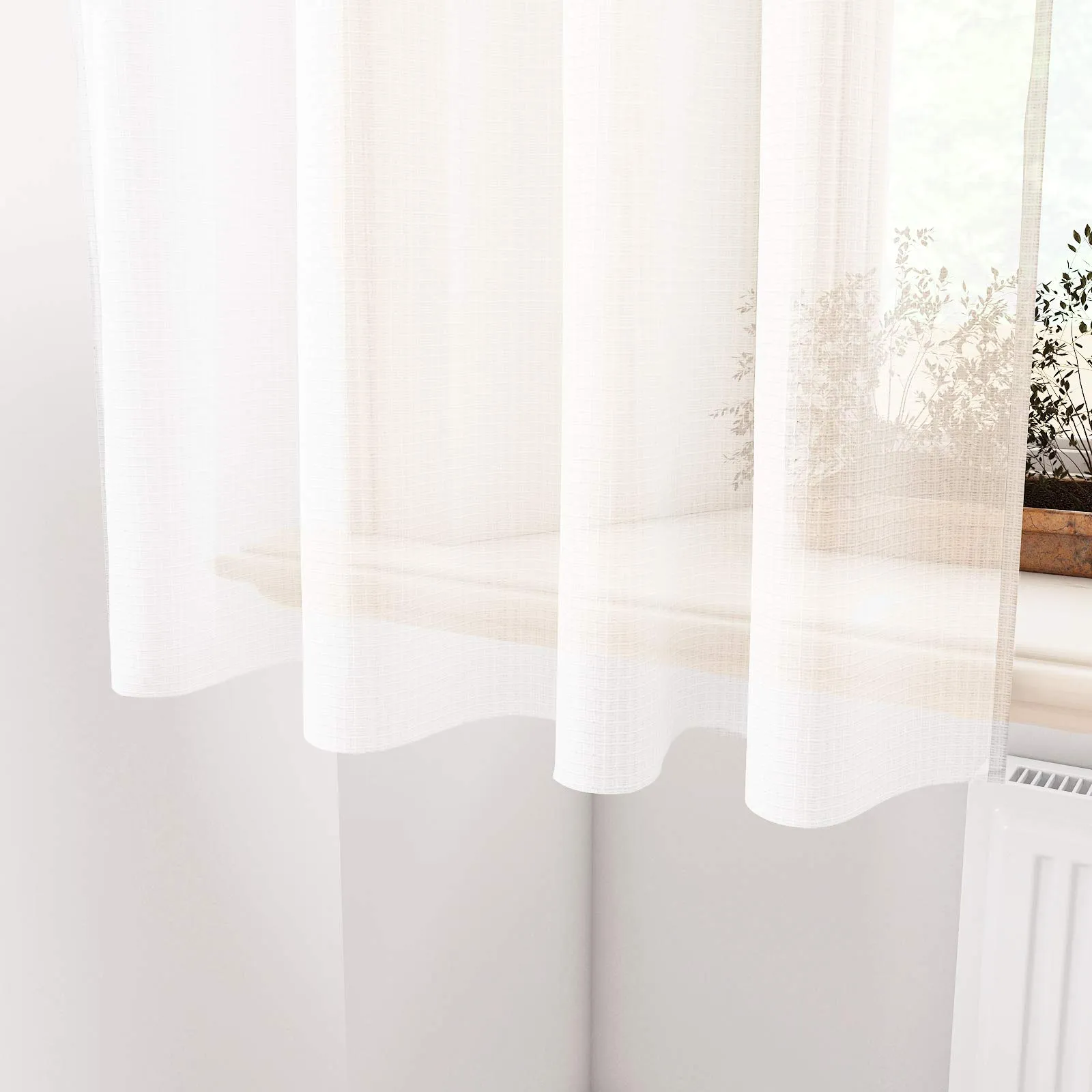 Encasa Homes Sheer Net Curtains Semi Transparent 5 ft for Window Curtains, Rod Pocket, Curtains for Bedroom, Living Room (107x152 cm), Milky White, Set of 2