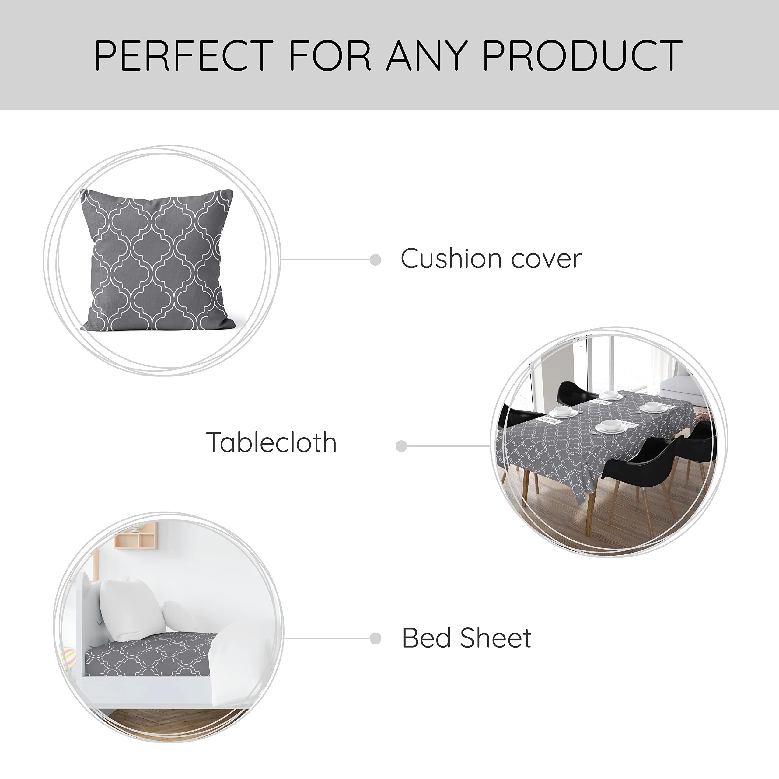 Encasa XO Printed Fabric 59" (150 Cms) – Grey Tiles - Decorative Soft & Smooth, 100% Cotton Cloth for Curtains, Cushions, Dress Material, Upholstery, Bedcover - 1 Meter