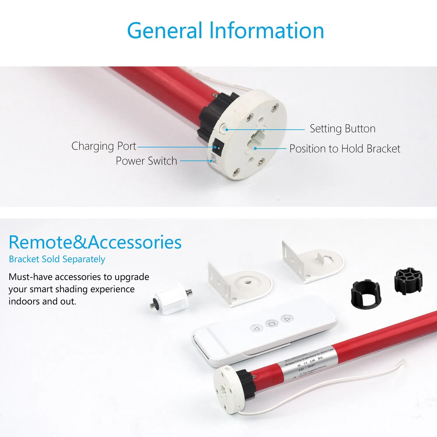 ERB25/ERB16 Rechargeable Roller Blinds/Shade Motor (Compatible 1in.-2in. Roller Shade Tubes )