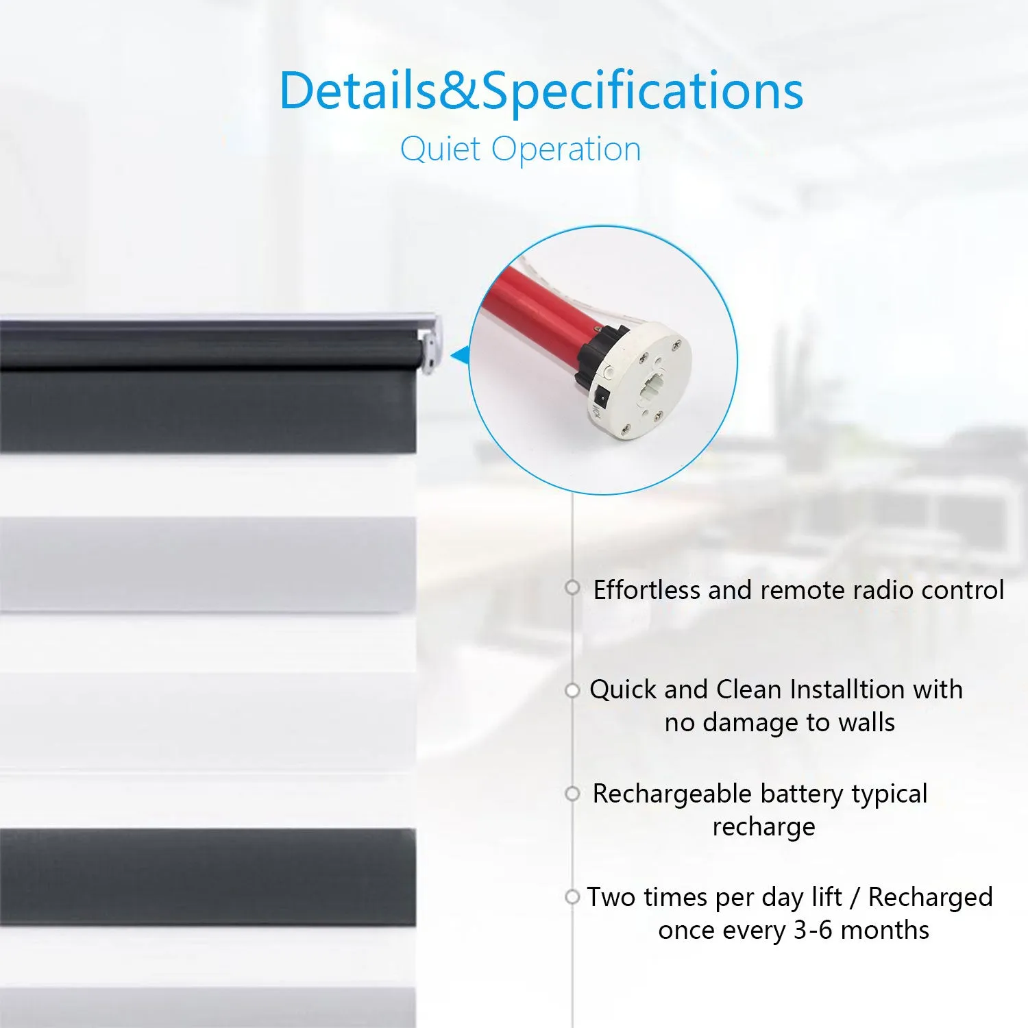 ERB25/ERB16 Rechargeable Roller Blinds/Shade Motor (Compatible 1in.-2in. Roller Shade Tubes )
