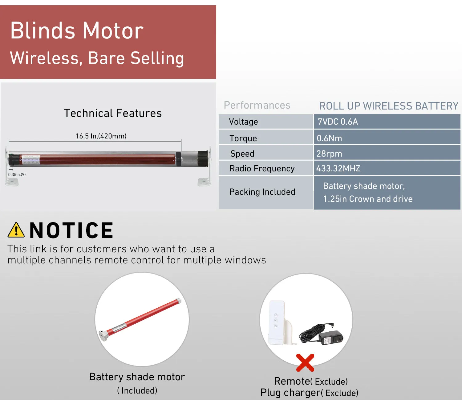 ERB25/ERB16 Rechargeable Roller Blinds/Shade Motor (Compatible 1in.-2in. Roller Shade Tubes )