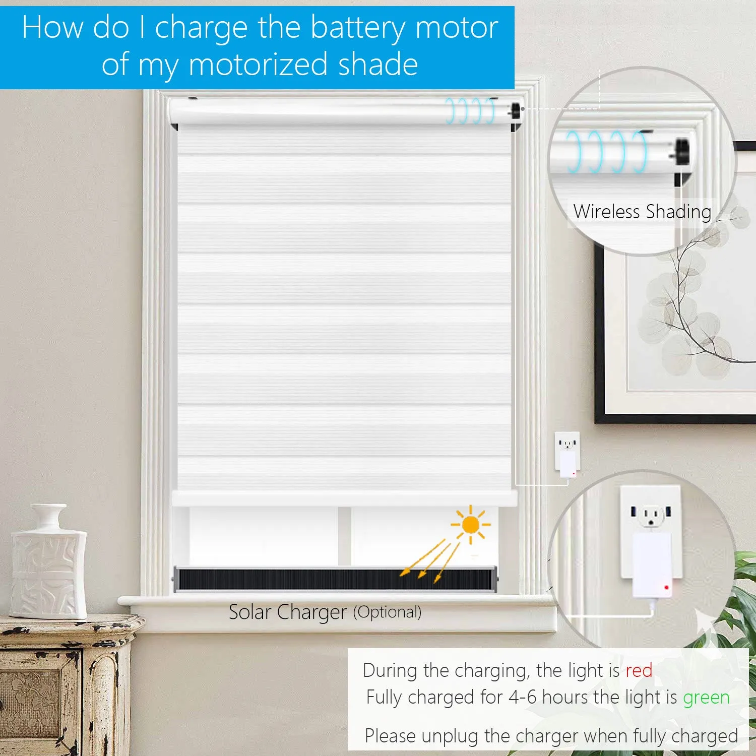 ERB25/ERB16 Rechargeable Roller Blinds/Shade Motor (Compatible 1in.-2in. Roller Shade Tubes )