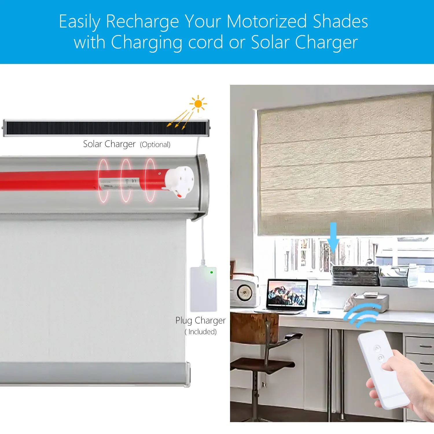 ERB25/ERB16 Rechargeable Roller Blinds/Shade Motor (Compatible 1in.-2in. Roller Shade Tubes )