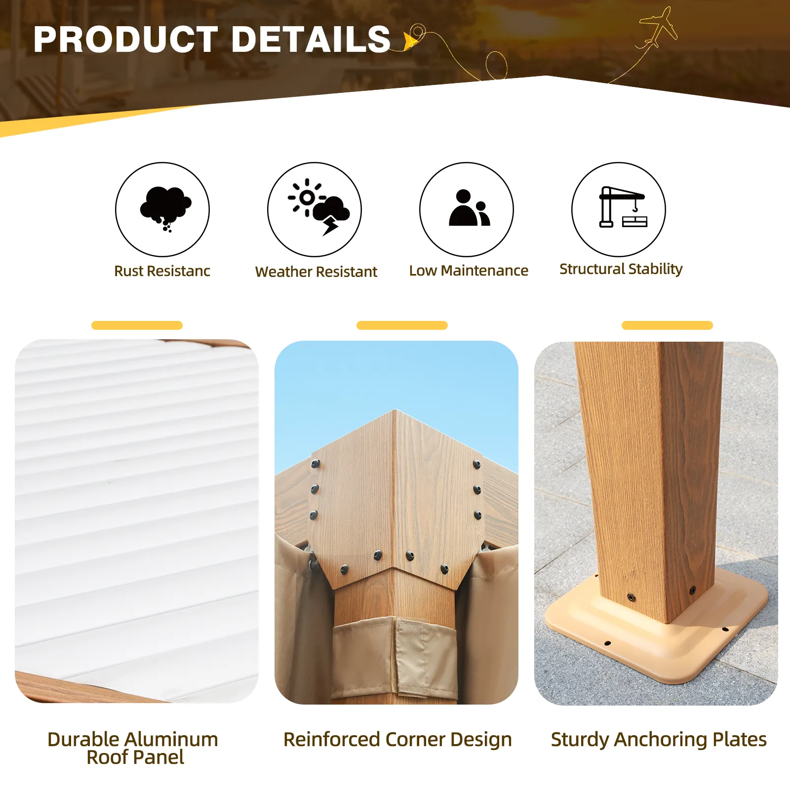 EROMMY 10X20 Louvered Pergola with Independent Adjustable Roof – Wood Grain