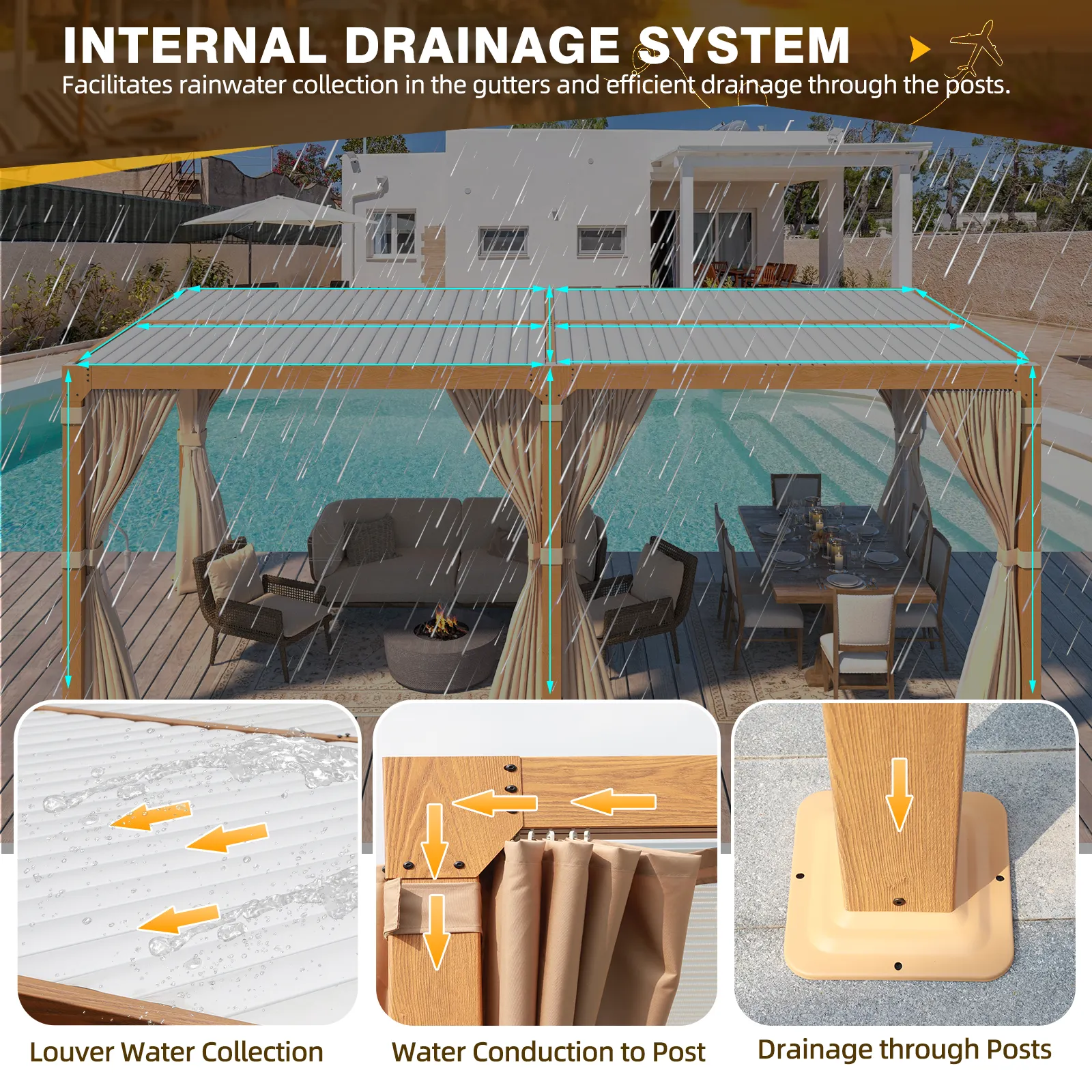 EROMMY 10X20 Louvered Pergola with Independent Adjustable Roof – Wood Grain