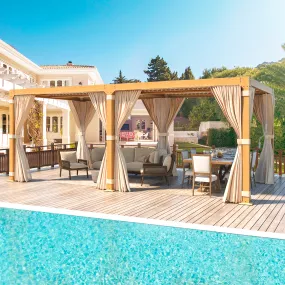 EROMMY 10X20 Louvered Pergola with Independent Adjustable Roof – Wood Grain