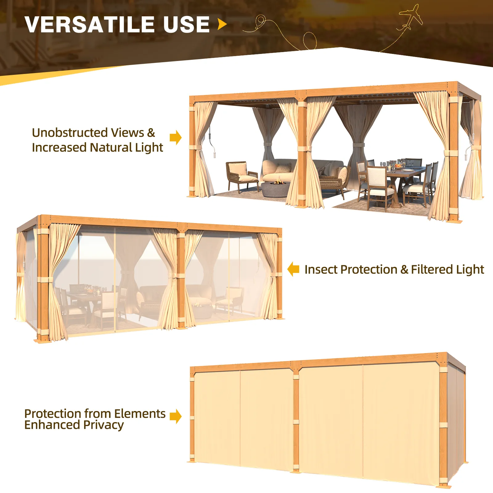 EROMMY 10X20 Louvered Pergola with Independent Adjustable Roof – Wood Grain