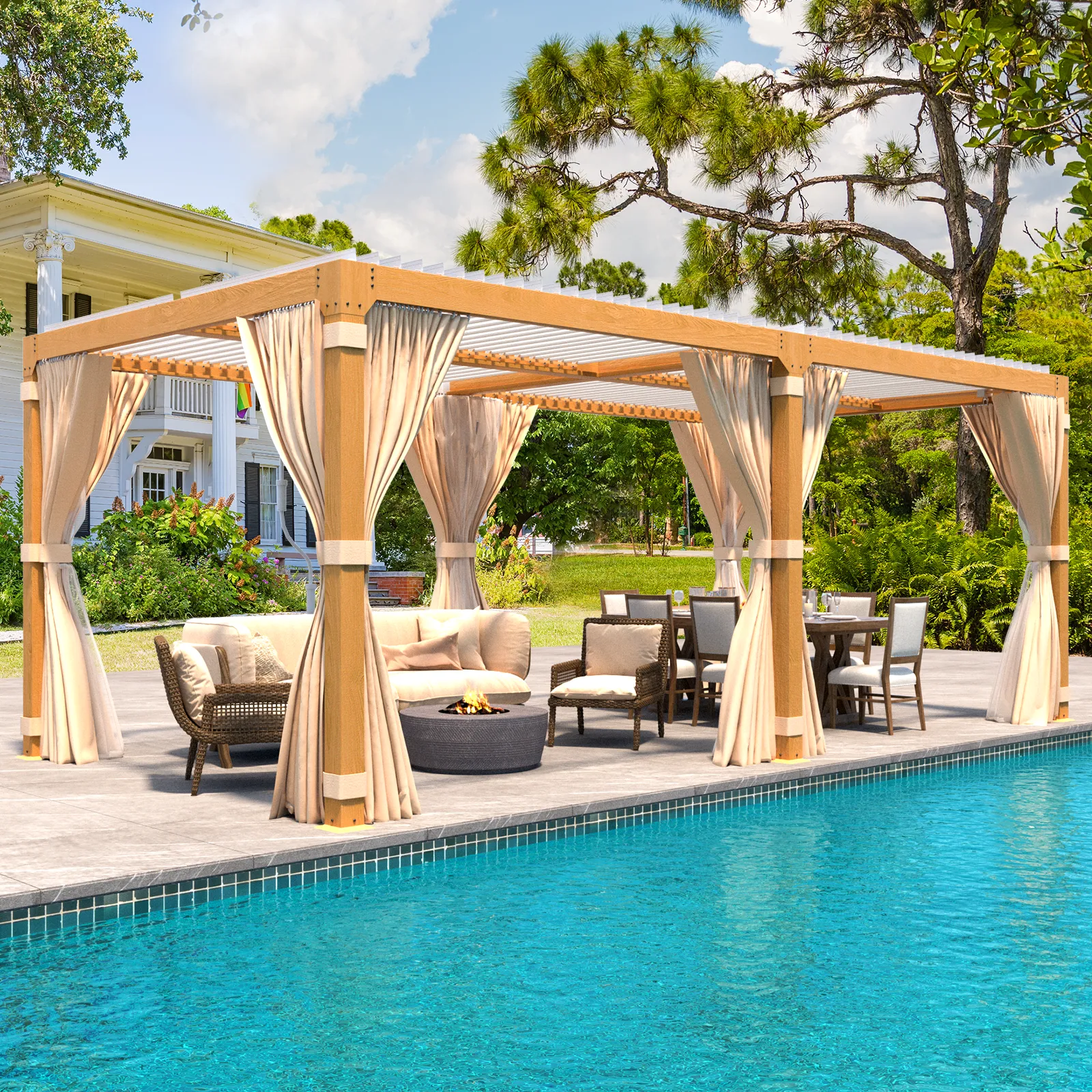 EROMMY 10X20 Louvered Pergola with Independent Adjustable Roof – Wood Grain