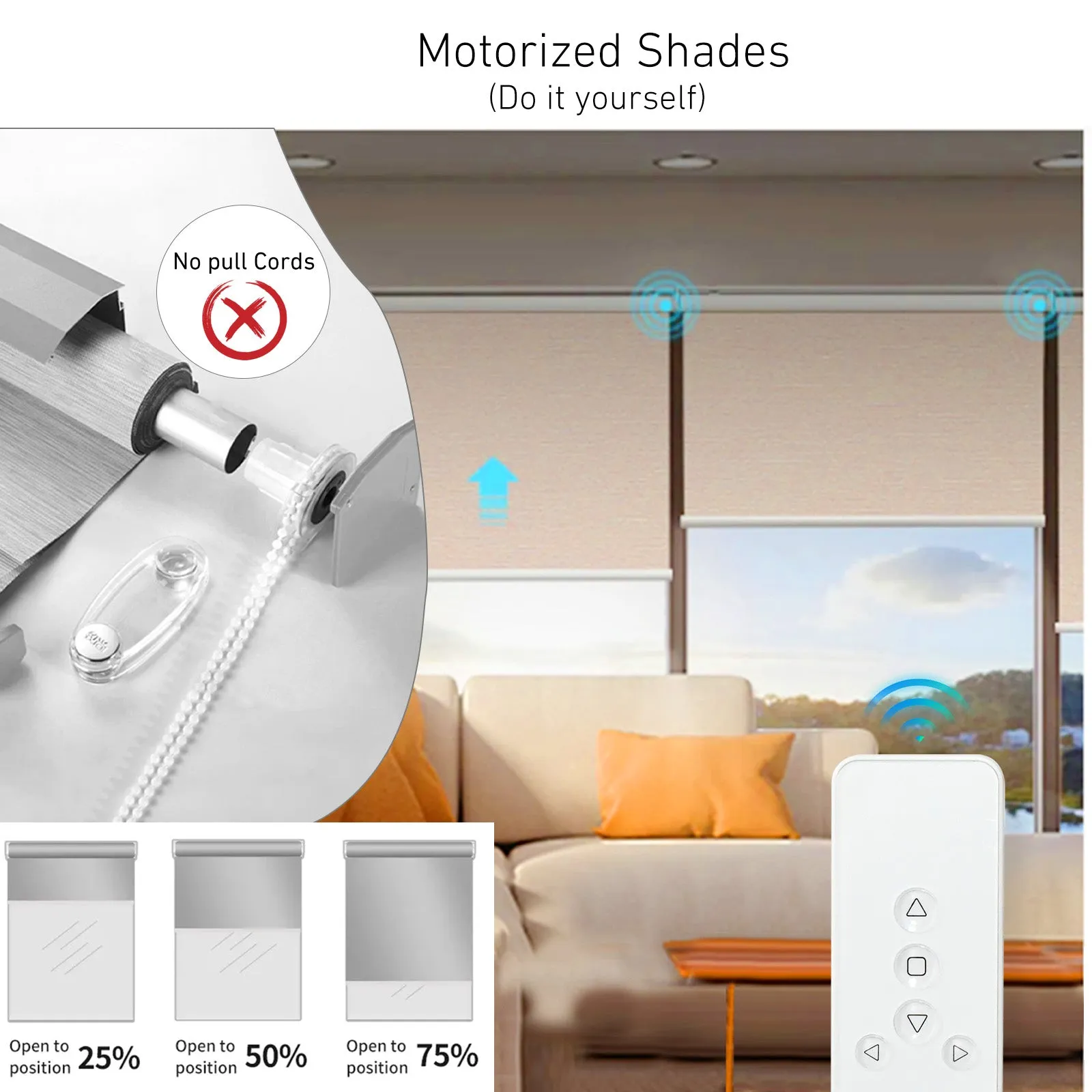 EYB25 12V DC Volt AA Reloadable Tube/Wand Battery Powered Roller Shade Motor with Remote Control for Motorized Shades - Power Blinds & Shades