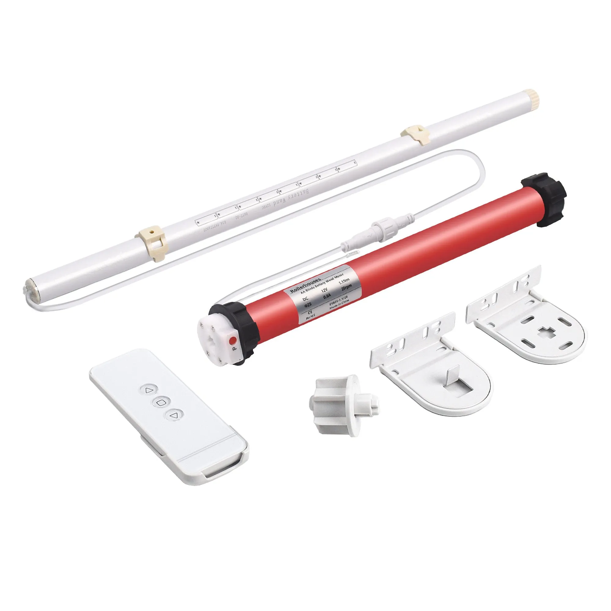 EYB25 12V DC Volt AA Reloadable Tube/Wand Battery Powered Roller Shade Motor with Remote Control for Motorized Shades - Power Blinds & Shades