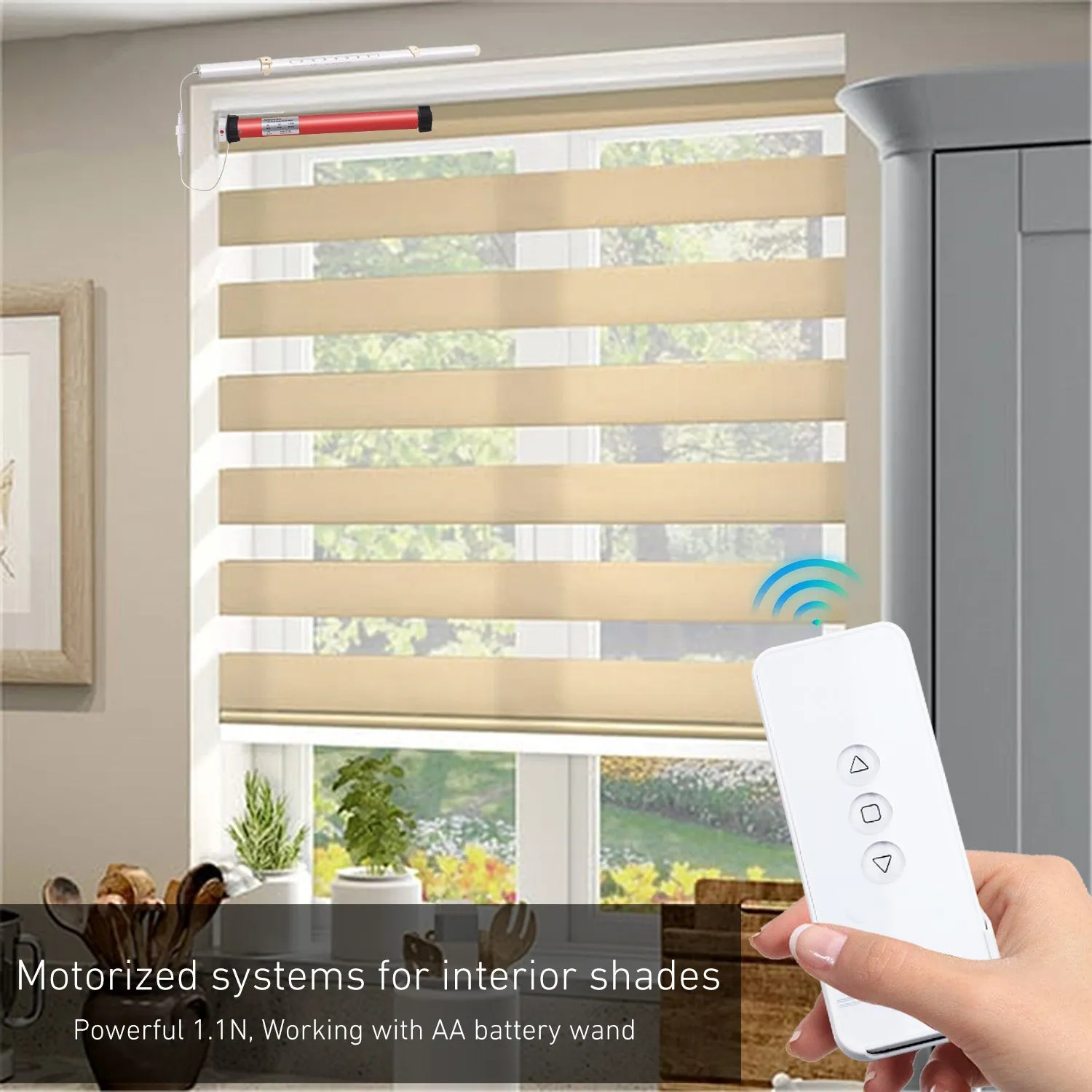 EYB25 12V DC Volt AA Reloadable Tube/Wand Battery Powered Roller Shade Motor with Remote Control for Motorized Shades - Power Blinds & Shades
