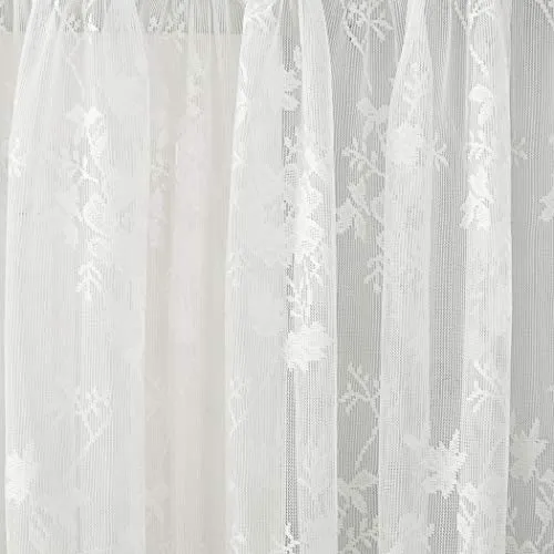Floral Lace Sheer Rod Pocket Kitchen Curtain Valance and Tiers Set