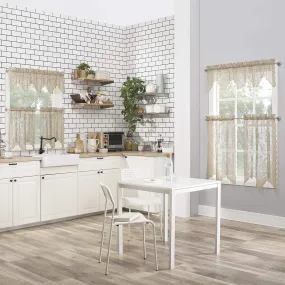 Floral Lace Sheer Rod Pocket Kitchen Curtain Valance and Tiers Set