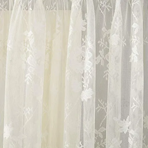 Floral Lace Sheer Rod Pocket Kitchen Curtain Valance and Tiers Set