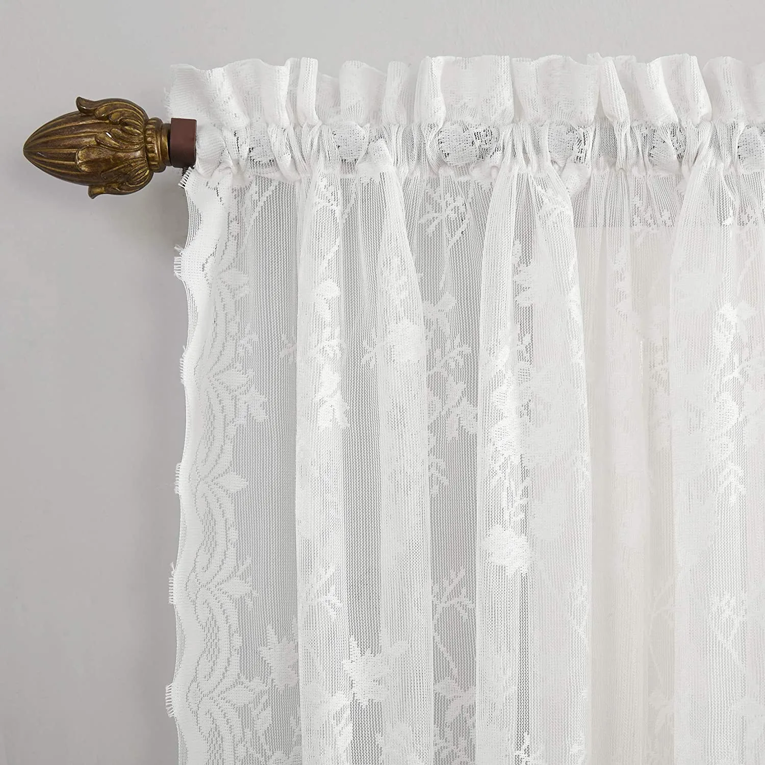 Floral Lace Sheer Rod Pocket Kitchen Curtain Valance and Tiers Set