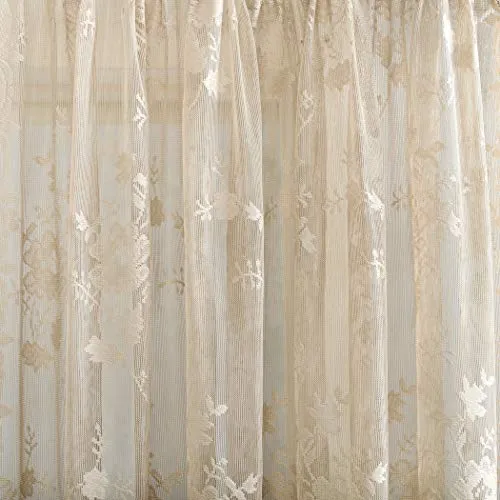 Floral Lace Sheer Rod Pocket Kitchen Curtain Valance and Tiers Set