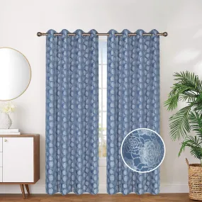 Floral Print Embroidered Grommet Top Window Curtain Panel, 81029