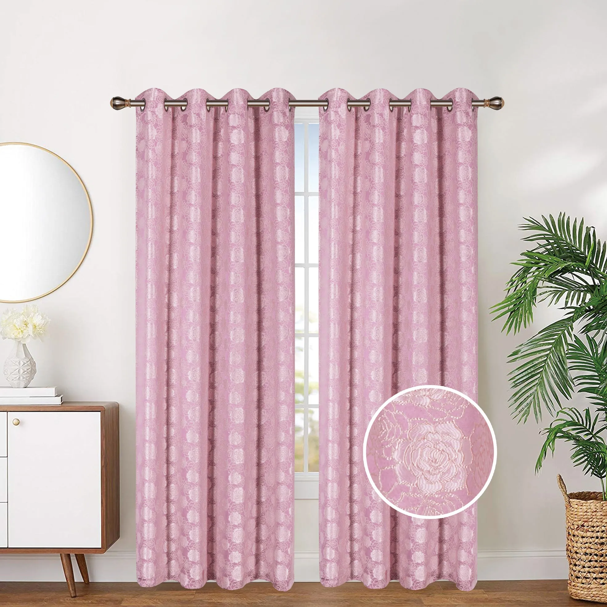 Floral Print Embroidered Grommet Top Window Curtain Panel, 81029