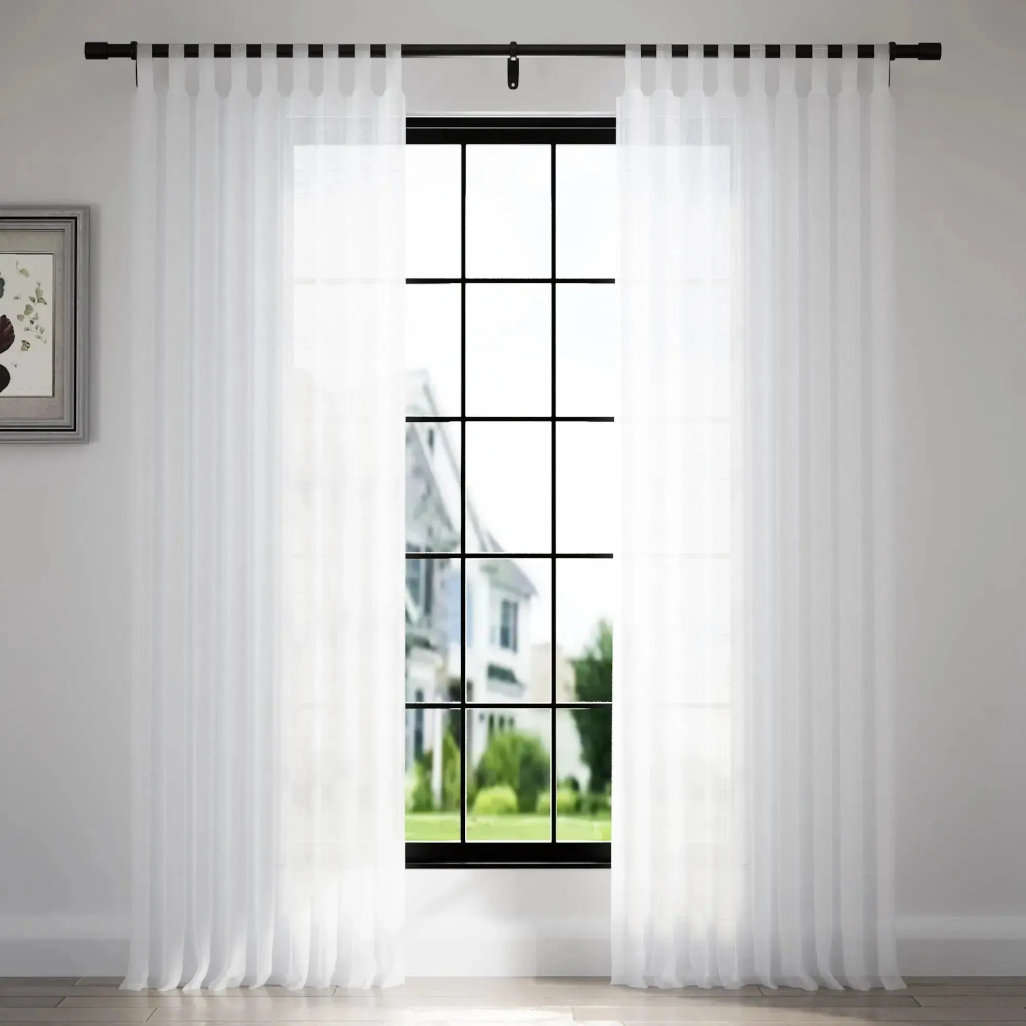 Florida Embossed White Semi Sheer Curtain Soft Top